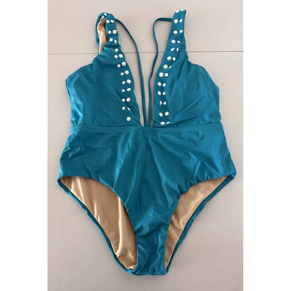 Reef One Piece Swimsuit Women Size M Teal Plunge Neck Swimwear